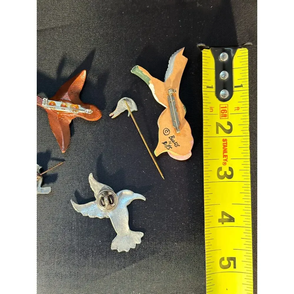 Lot 5 Bird Duck Hummingbird Stick Pins Lapel Estate Jewelry